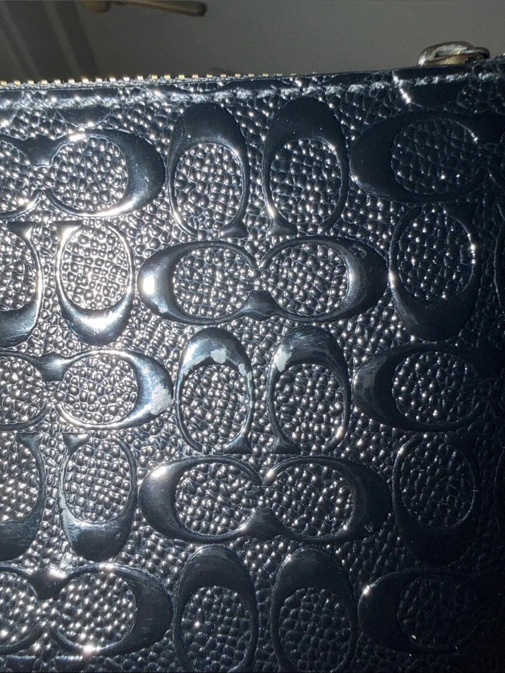 Coach Black Patent Embossed Signature Wristlet